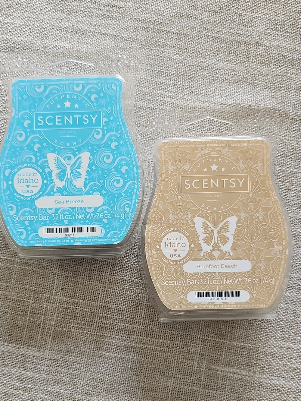 Scentsy Wax Bars - Sea Breeze (Blue) & Barefoot Beach (Beige) Duo